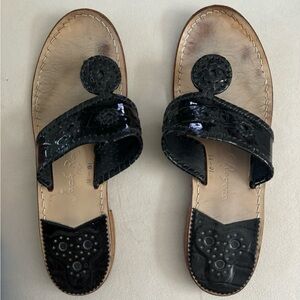 Jack Rogers shiny Black Leather Original sandals. Size 10.